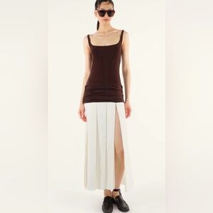 Siedres Liena draped pleated jersey and cotton-poplin maxi dress